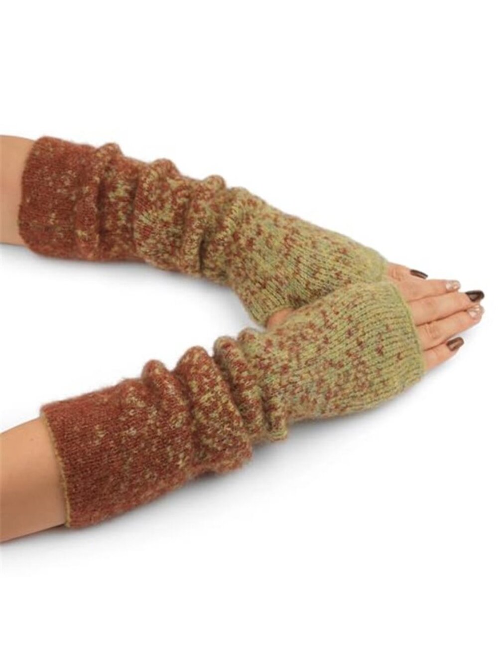Wool Blend Fingerless Gloves for Women, Long Arm Warmers with Thumb Hole